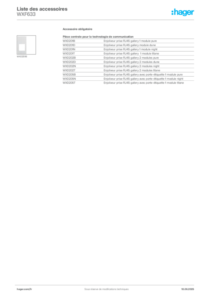Image Hager Fiche technique du produit WXF633 | Hager France