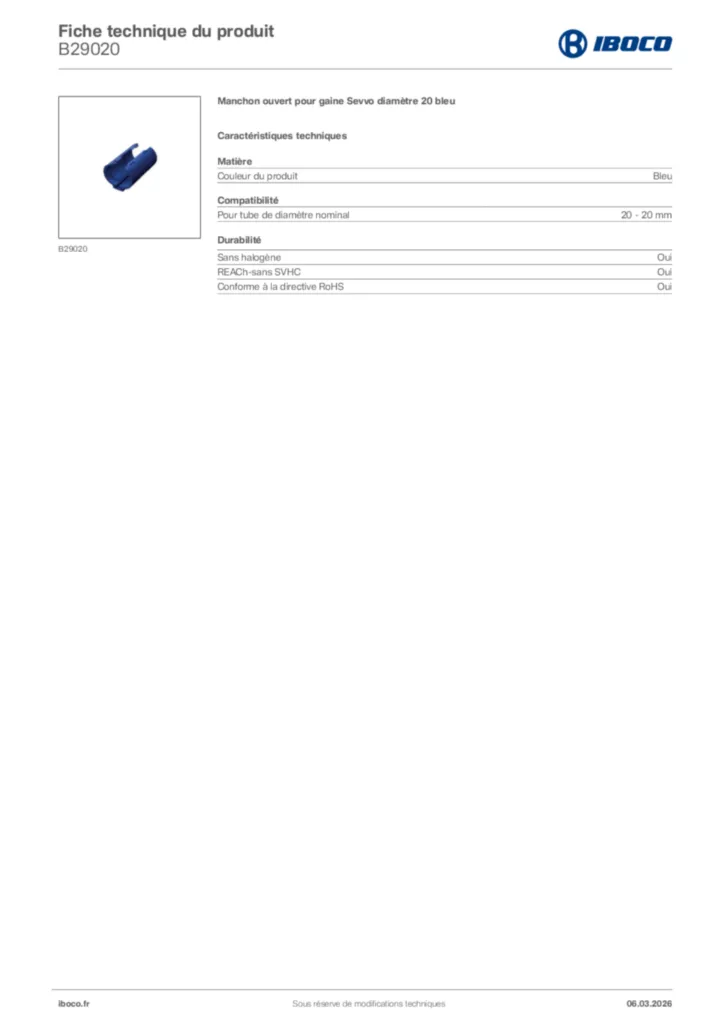 Image Iboco Fiche technique du produit B29020 | Hager France