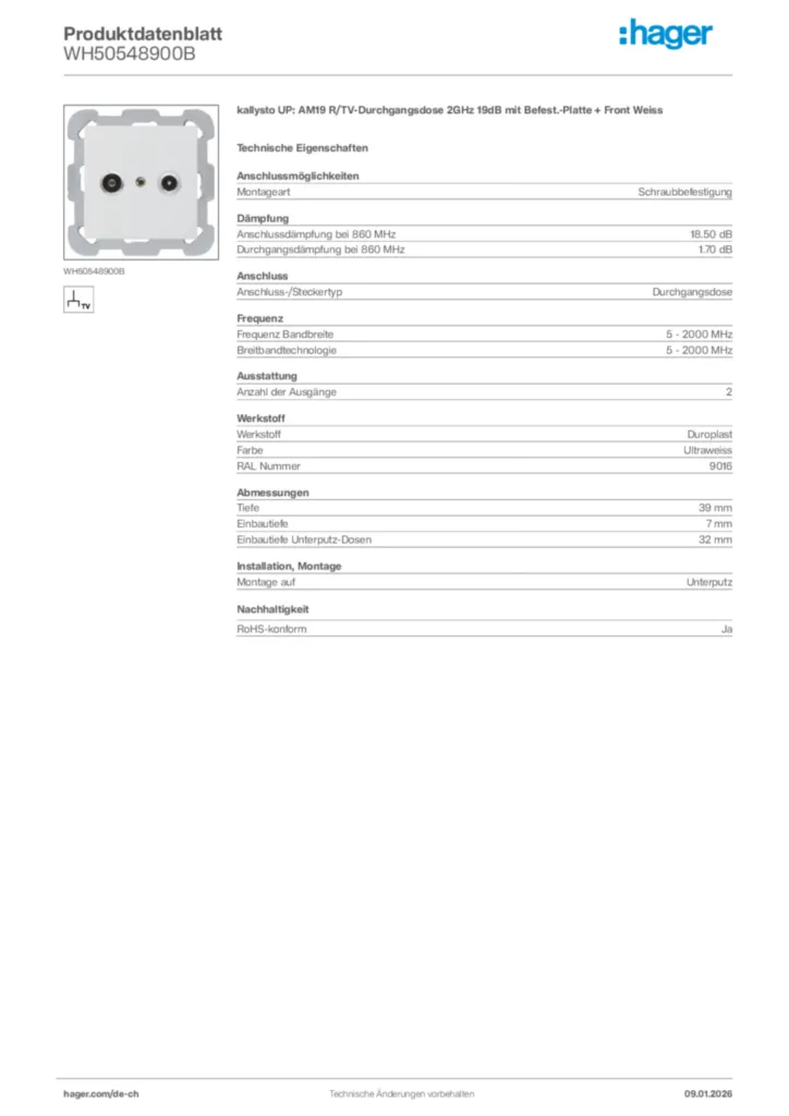 Bild Hager Produktdatenblatt WH50548900B | Hager Schweiz