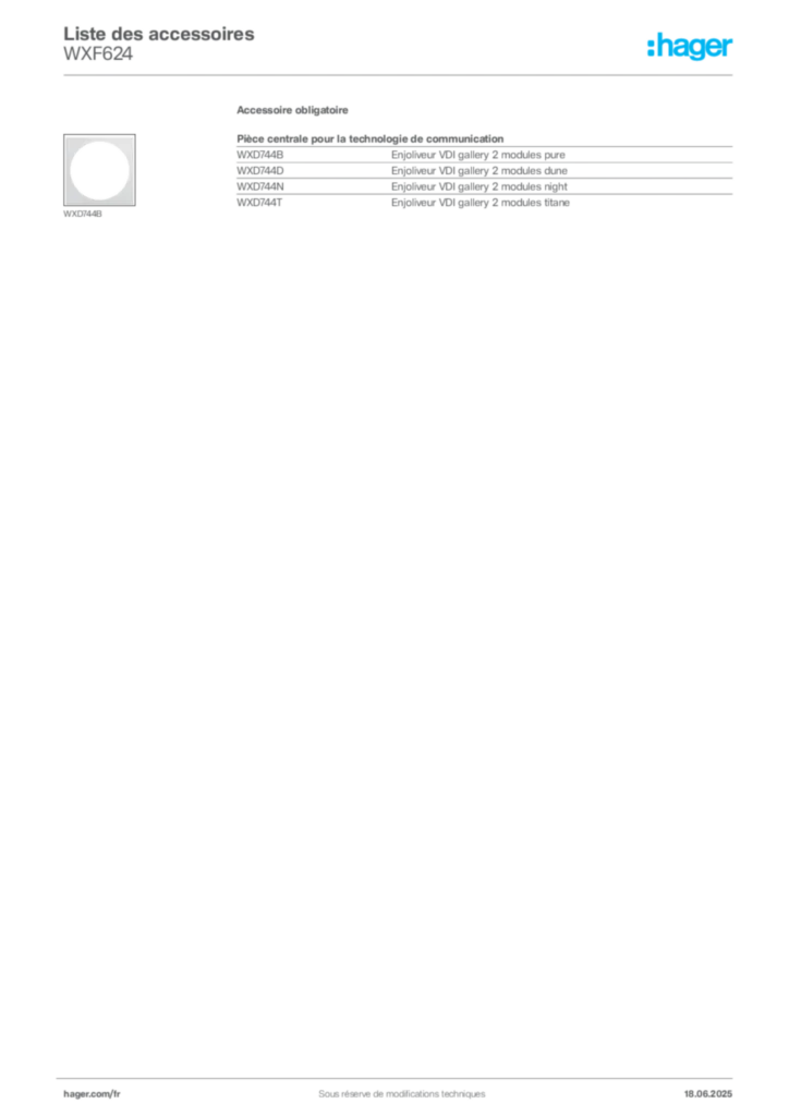 Image Hager Fiche technique du produit WXF624 | Hager France