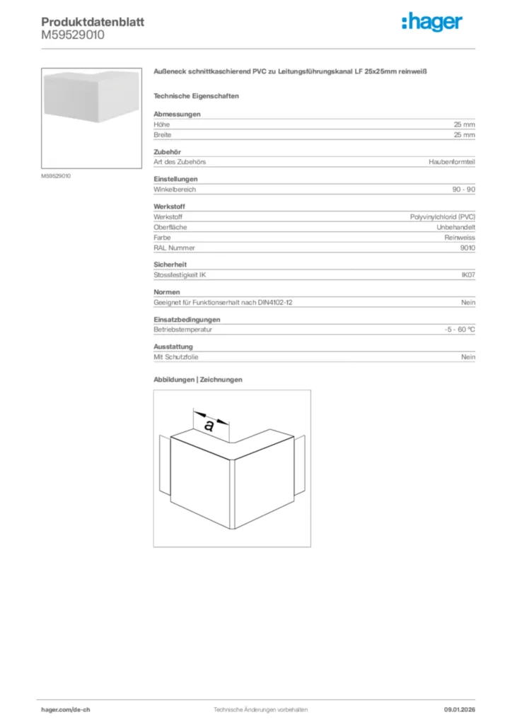 Bild Hager Produktdatenblatt M59529010 | Hager Schweiz