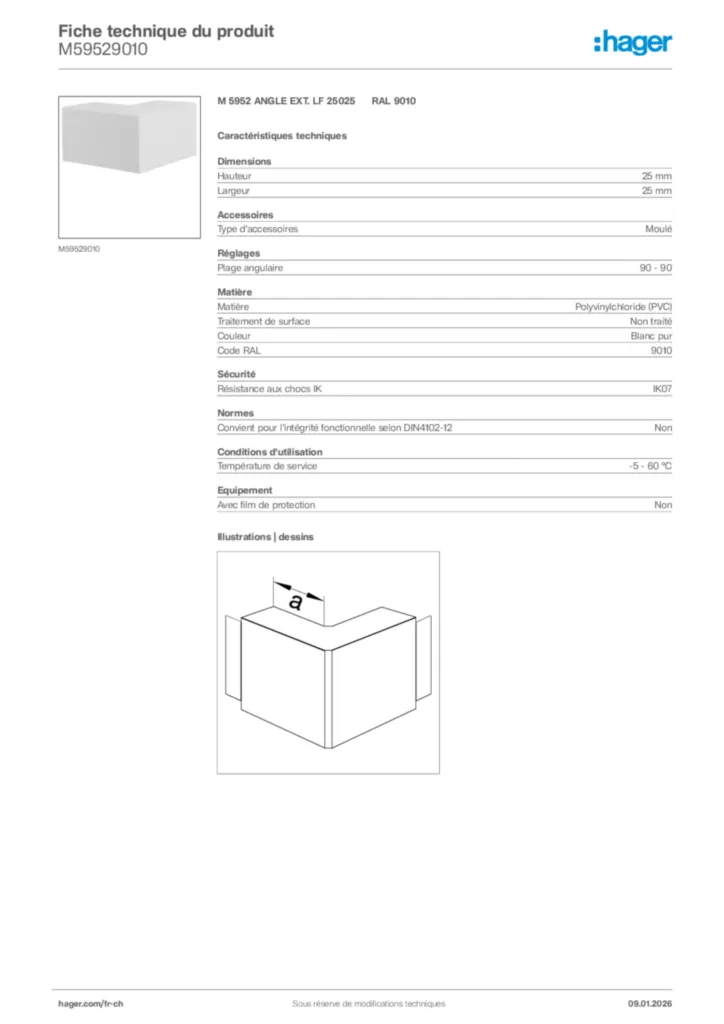 Image Hager Fiche technique du produit M59529010 | Hager Suisse