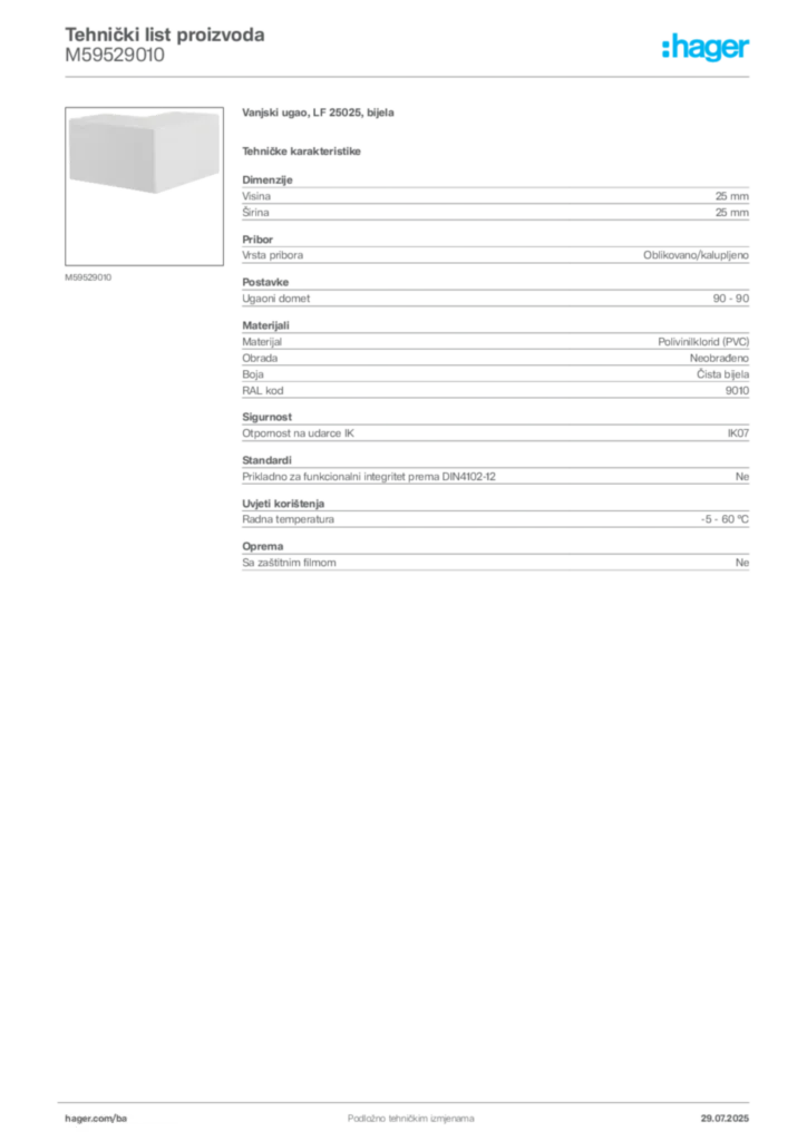 Slika Hager Product data sheet M59529010  | Hager
