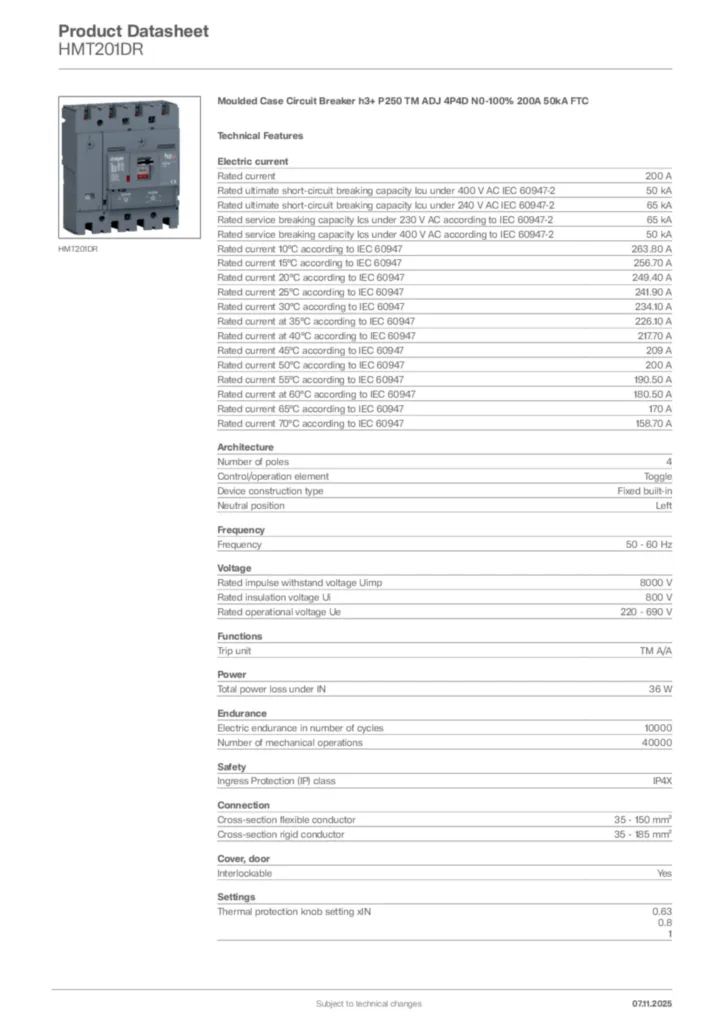Image Hager Product data sheet HMT201DR  | Hager Africa
