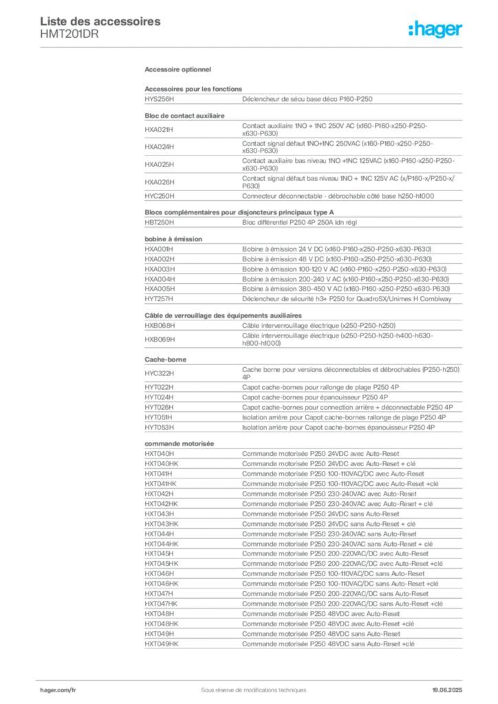 Image Hager Fiche technique du produit HMT201DR | Hager France