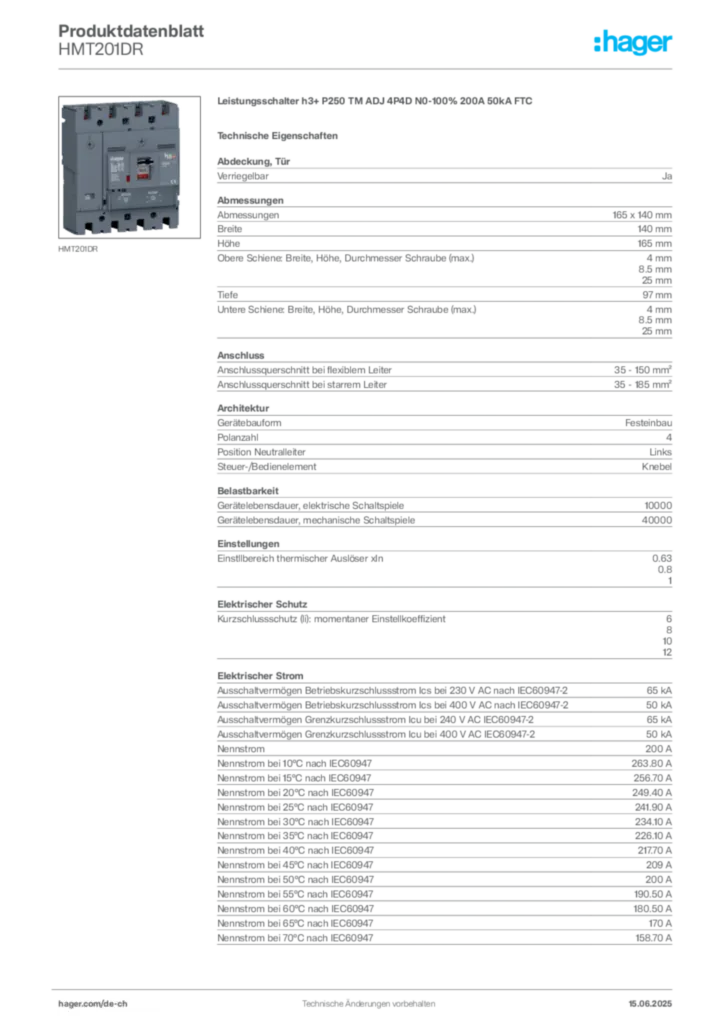 Bild Hager Produktdatenblatt HMT201DR | Hager Schweiz