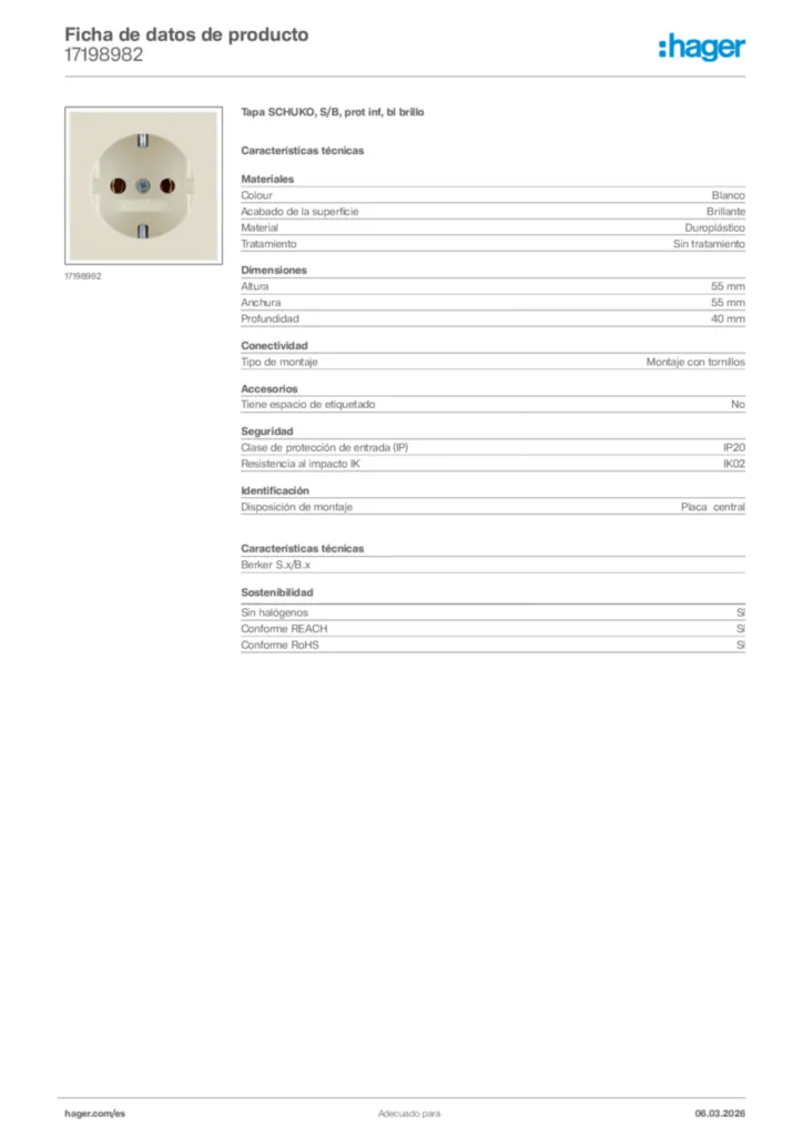 Imagen Hager Ficha de datos de producto 17198982 | Hager España