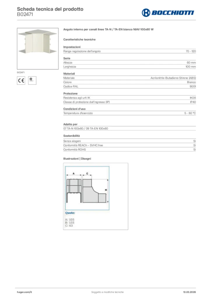 Immagine Bocchiotti Scheda tecnica del prodotto B02471 | Hager Italia