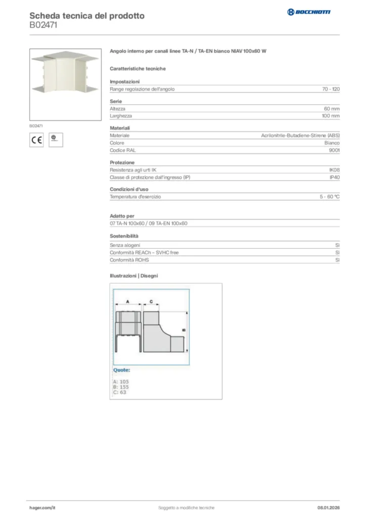 Immagine Bocchiotti Scheda tecnica del prodotto B02471 | Hager Italia