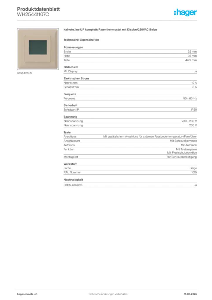 Bild Hager Produktdatenblatt WH25441107C | Hager Schweiz