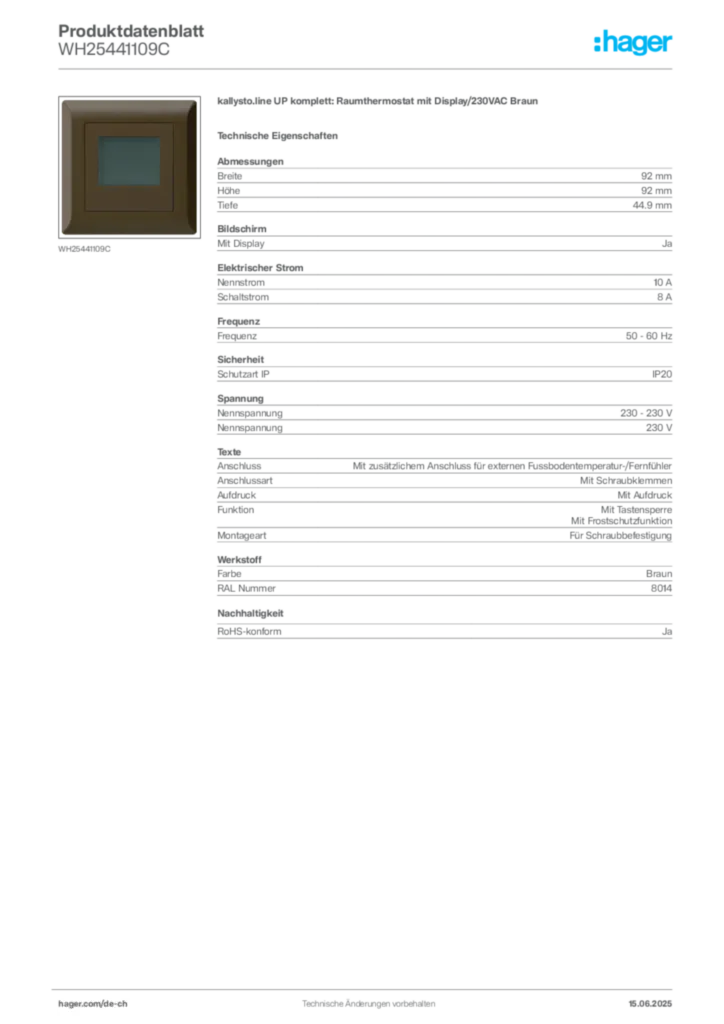 Bild Hager Produktdatenblatt WH25441109C | Hager Schweiz