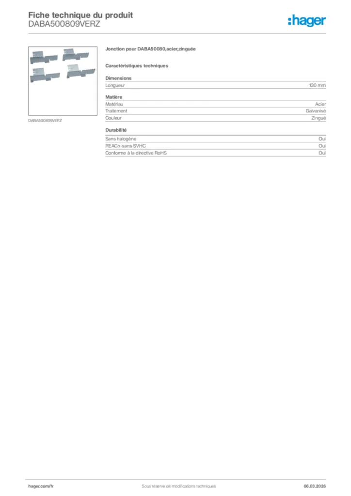 Image Hager Fiche technique du produit DABA500809VERZ | Hager France