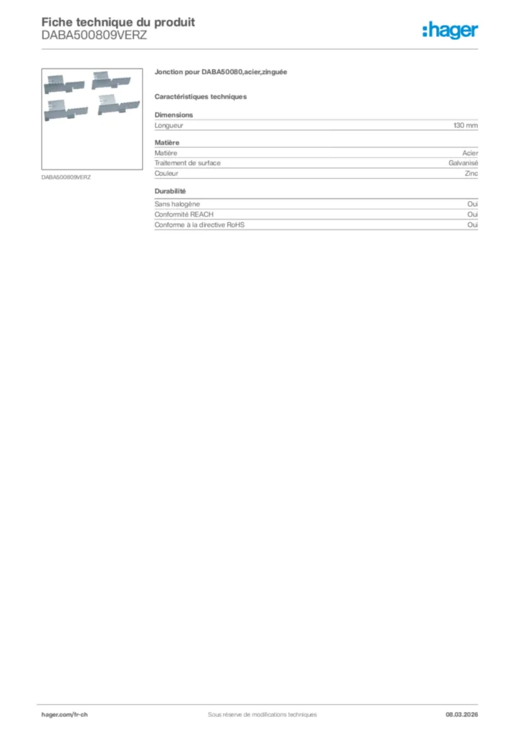 Image Hager Fiche technique du produit DABA500809VERZ | Hager Suisse