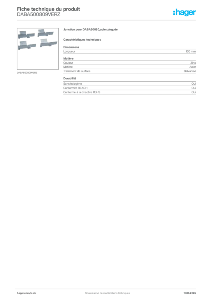 Image Hager Fiche technique du produit DABA500809VERZ | Hager Suisse
