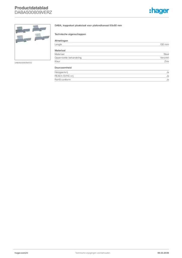 Afbeelding Hager Productdatablad DABA500809VERZ | Hager Nederland