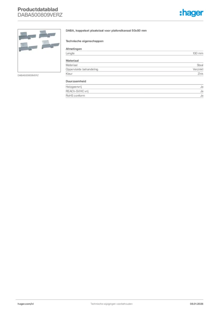 Afbeelding Hager Productdatablad DABA500809VERZ | Hager Nederland