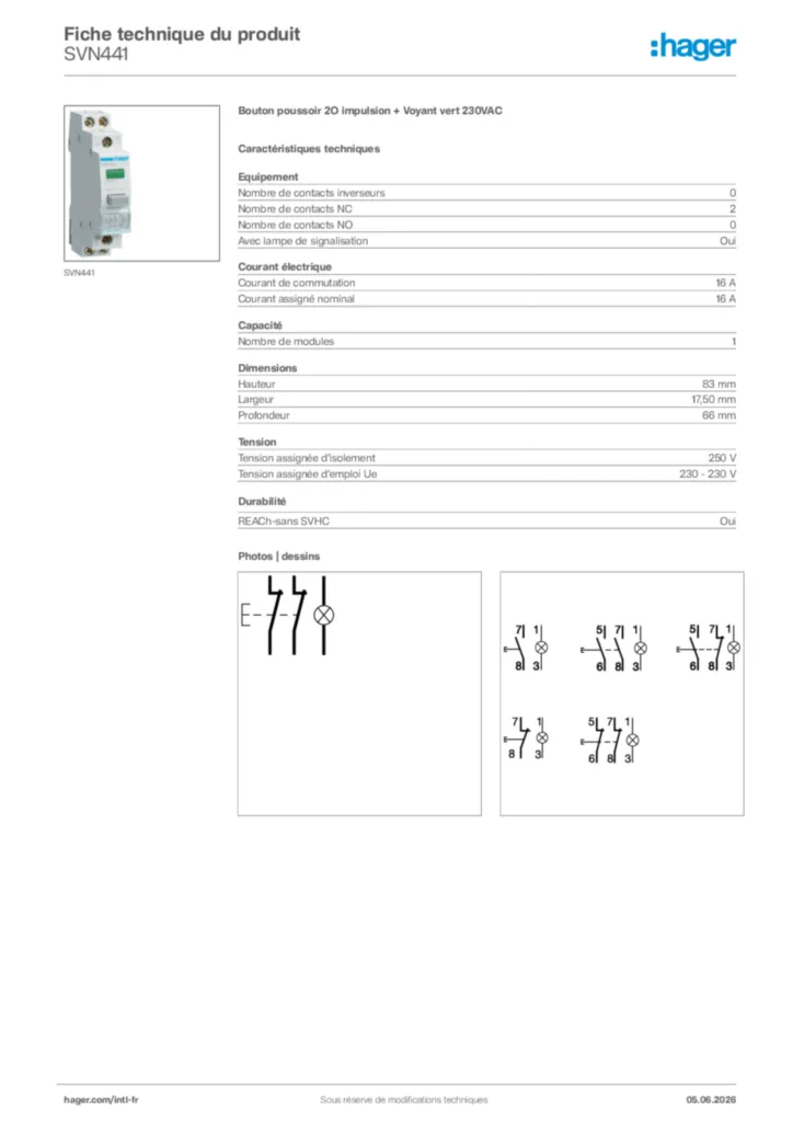 Image Hager Fiche technique du produit SVN441 | Hager Afrique