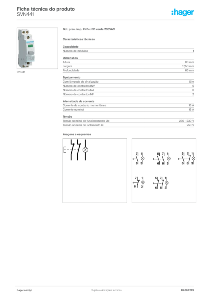 Imagem Hager Ficha técnica do produto SVN441 | Hager Portugal