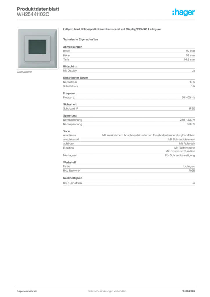 Bild Hager Produktdatenblatt WH25441103C | Hager Schweiz