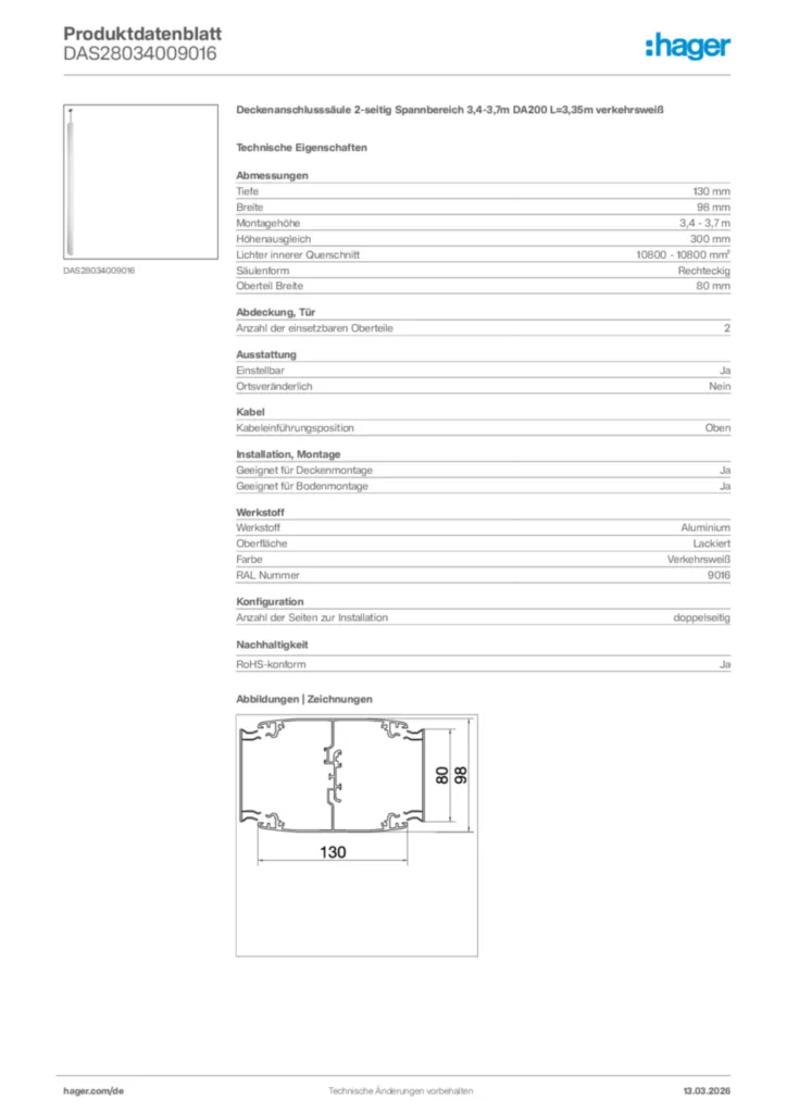 Bild Hager Produktdatenblatt DAS28034009016 | Hager Deutschland