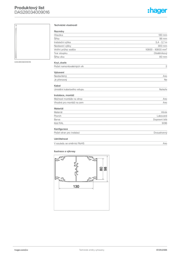 Obrázek Hager Produktový list DAS28034009016 | Hager