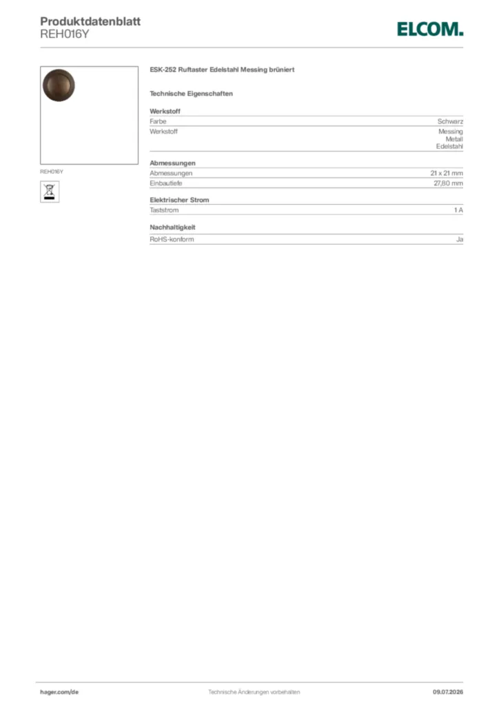 Bild Elcom Produktdatenblatt REH016Y | Hager Deutschland