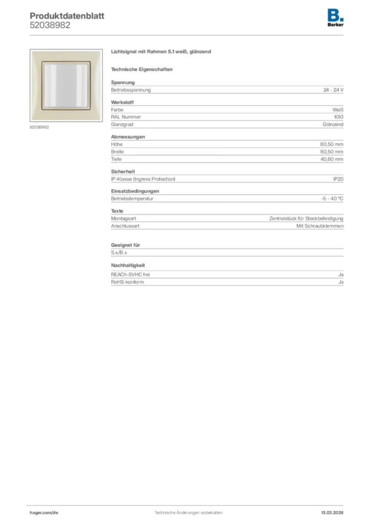 Bild Berker Produktdatenblatt 52038982 | Hager Deutschland