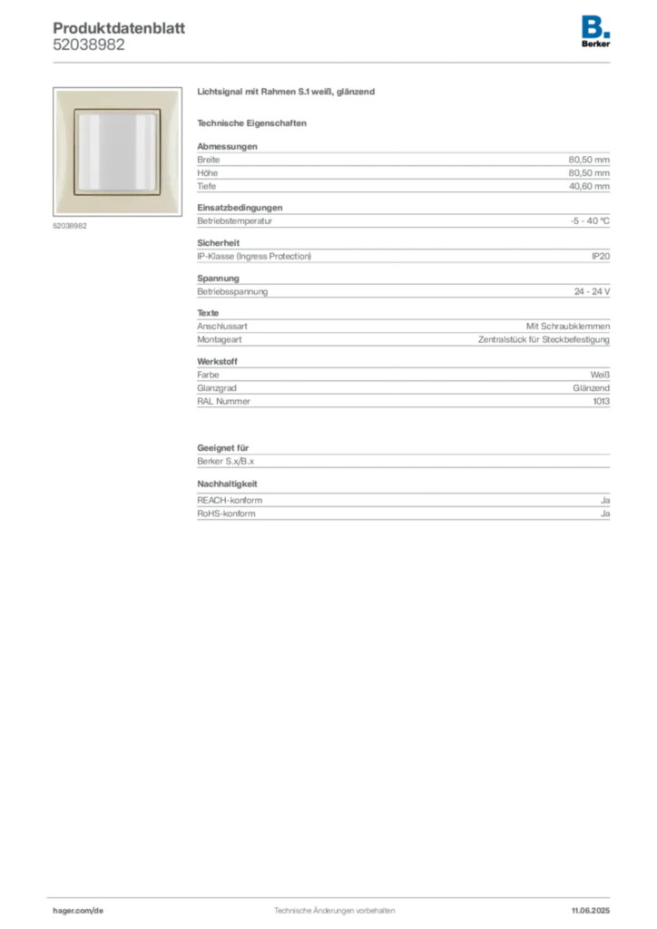Berker Produktdatenblatt 52038982