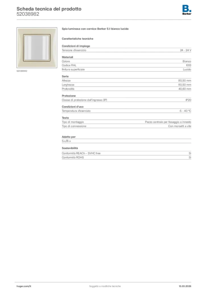 Immagine Berker Scheda tecnica del prodotto 52038982 | Hager Italia