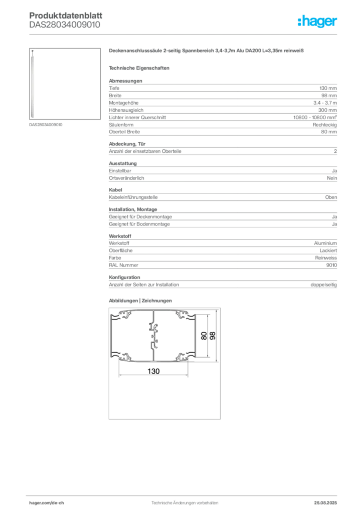 Bild Hager Produktdatenblatt DAS28034009010 | Hager Schweiz