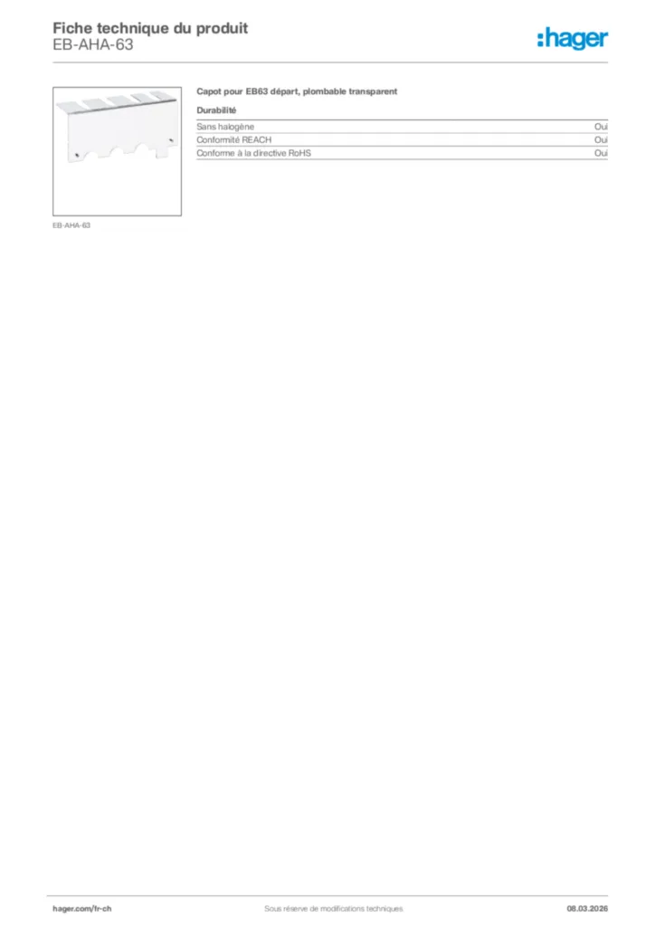 Image Hager Fiche technique du produit EB-AHA-63 | Hager Suisse