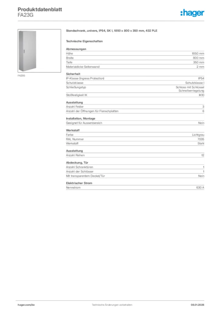 Bild Hager Produktdatenblatt FA23G | Hager Deutschland