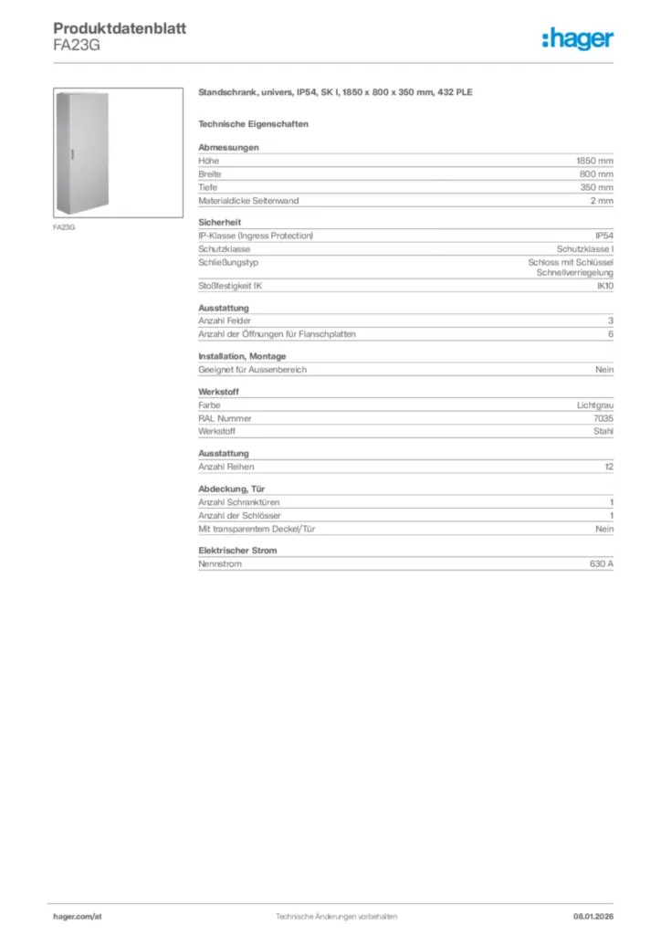 Bild Hager Produktdatenblatt FA23G | Hager Deutschland