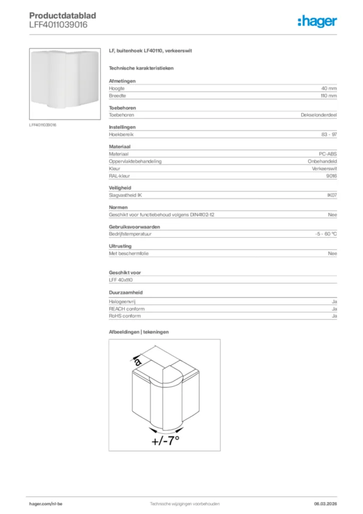Afbeelding Hager Productdatablad LFF4011039016 | Hager Belgium