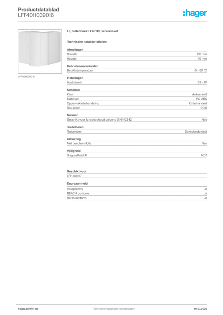 Afbeelding Hager Productdatablad LFF4011039016 | Hager Belgium
