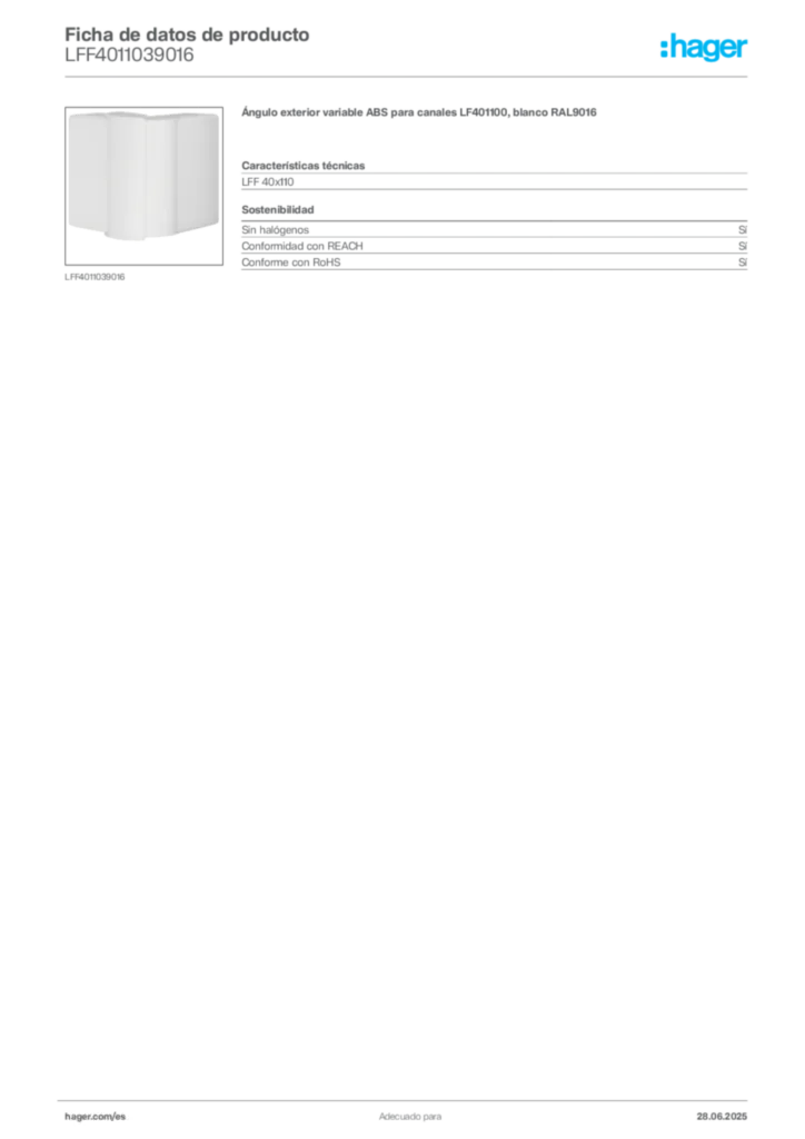 Imagen Hager Ficha de datos de producto LFF4011039016 | Hager España