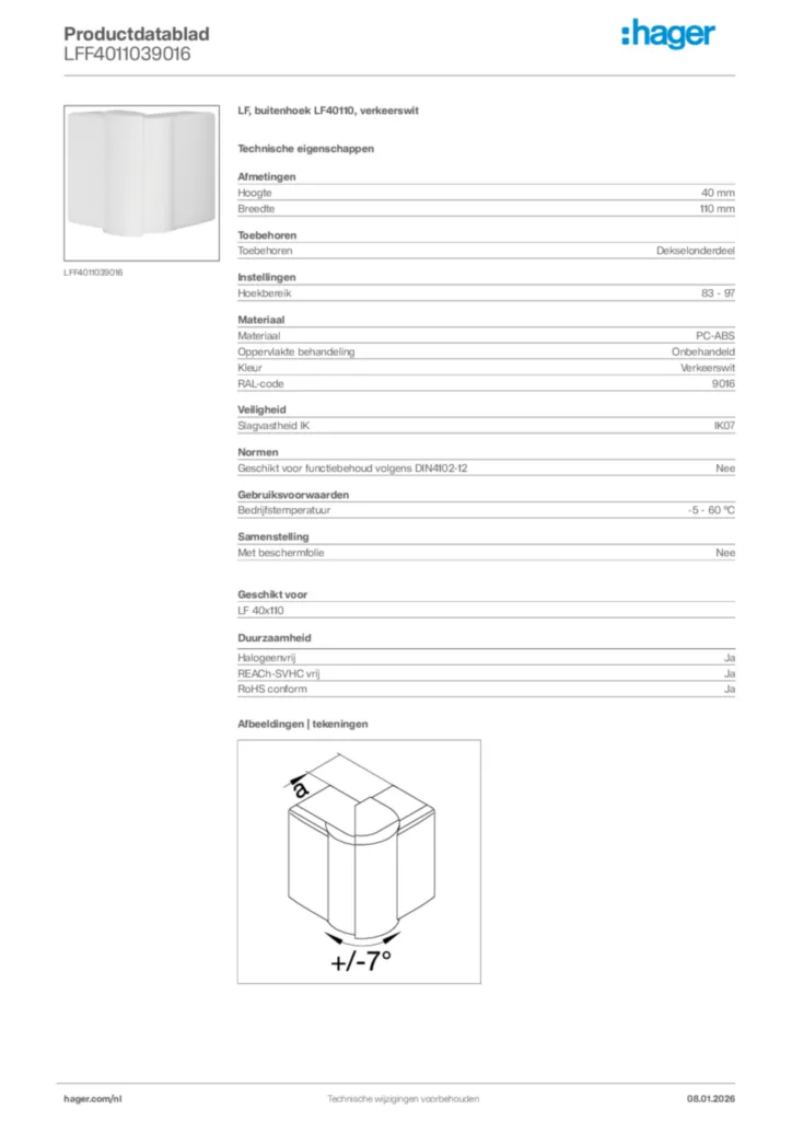 Afbeelding Hager Productdatablad LFF4011039016 | Hager Nederland