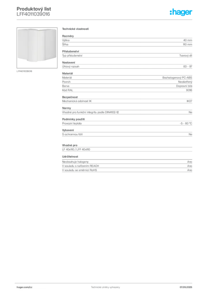 Obrázek Hager Produktový list LFF4011039016 | Hager