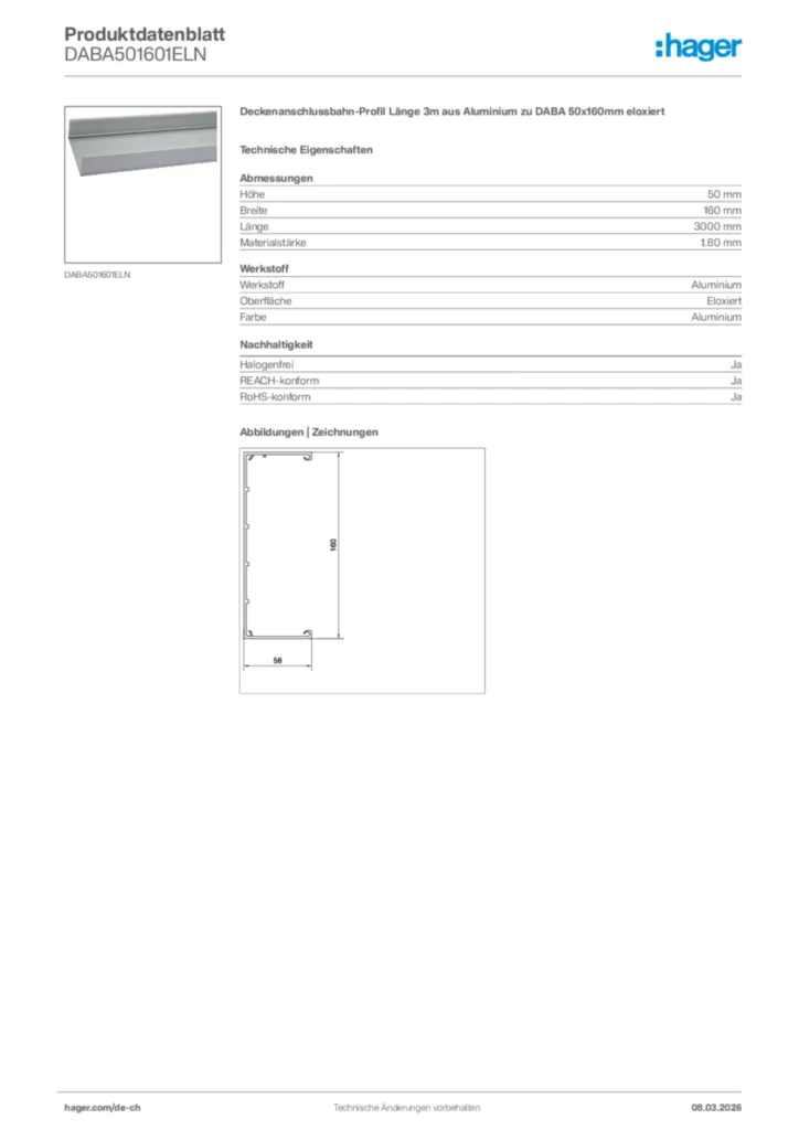 Bild Hager Produktdatenblatt DABA501601ELN | Hager Schweiz