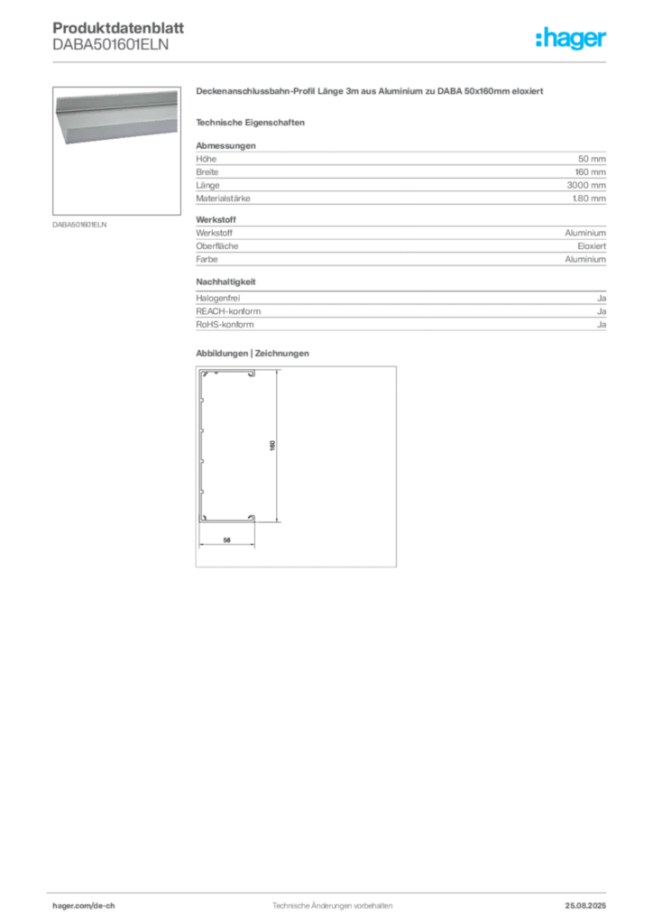Bild Hager Produktdatenblatt DABA501601ELN | Hager Schweiz