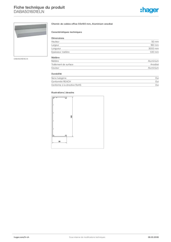 Image Hager Fiche technique du produit DABA501601ELN | Hager Suisse