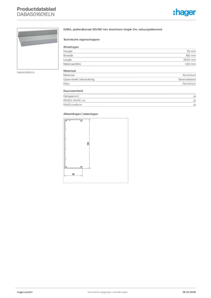 Afbeelding Hager Productdatablad DABA501601ELN | Hager Nederland