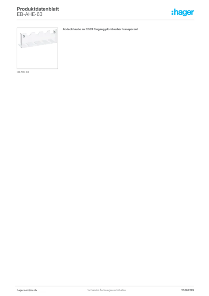 Bild Hager Produktdatenblatt EB-AHE-63 | Hager Schweiz