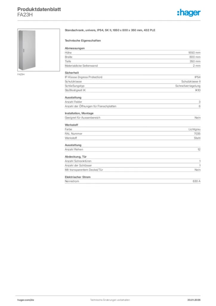 Bild Hager Produktdatenblatt FA23H | Hager Deutschland