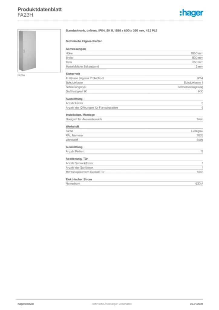 Bild Hager Produktdatenblatt FA23H | Hager Deutschland