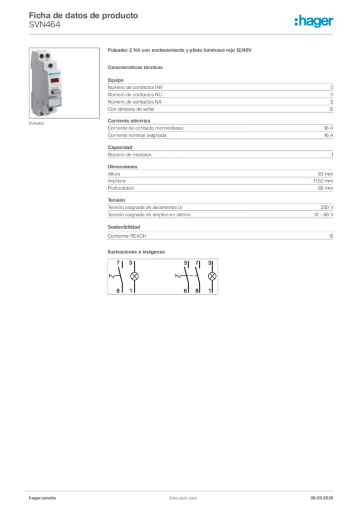 Imagen Hager Ficha de datos de producto SVN464 | Hager España