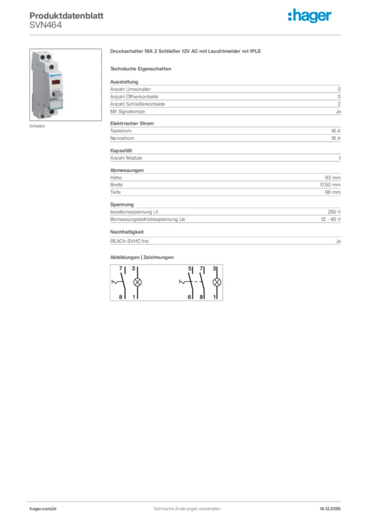 Bild Hager Produktdatenblatt SVN464 | Hager Deutschland