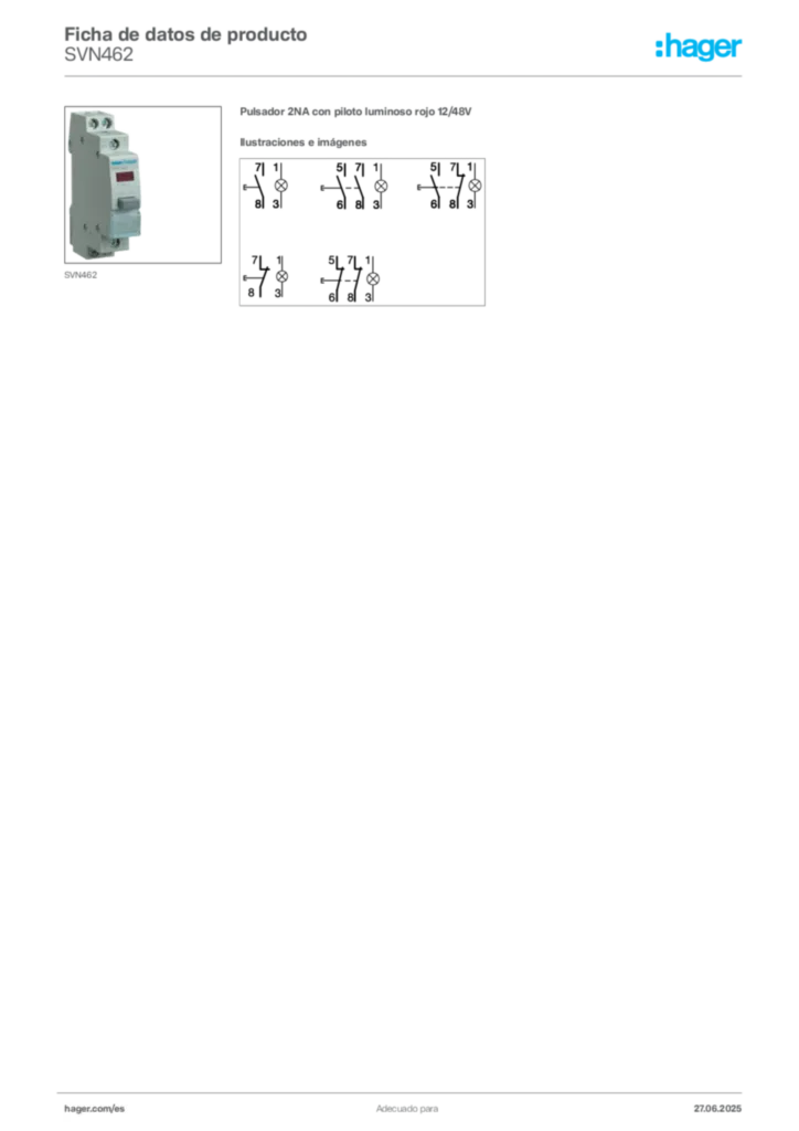 Imagen Hager Product data sheet SVN462 | Hager España