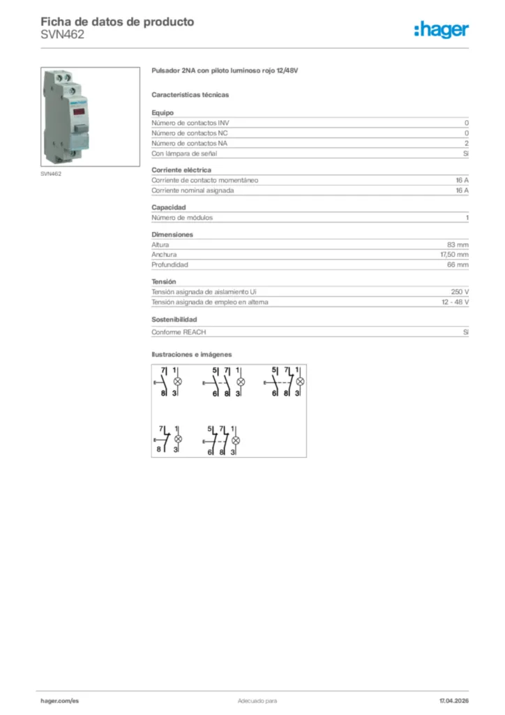 Imagen Hager Ficha de datos de producto SVN462 | Hager España
