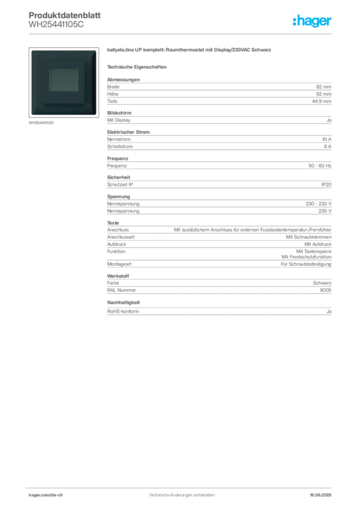 Bild Hager Produktdatenblatt WH25441105C | Hager Schweiz
